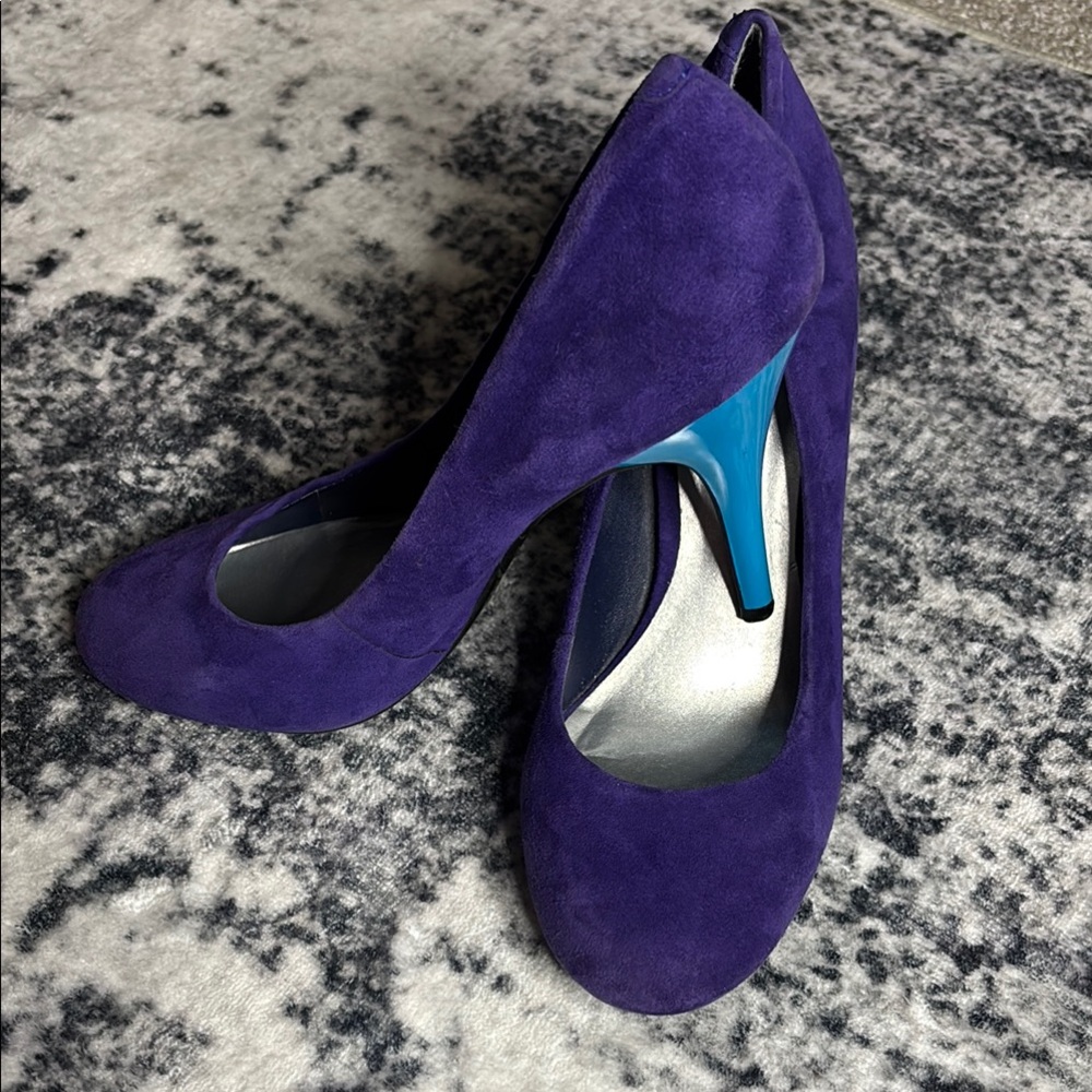 Jessica Simpson Purple Suede Heels with Turquoise Blue Accents